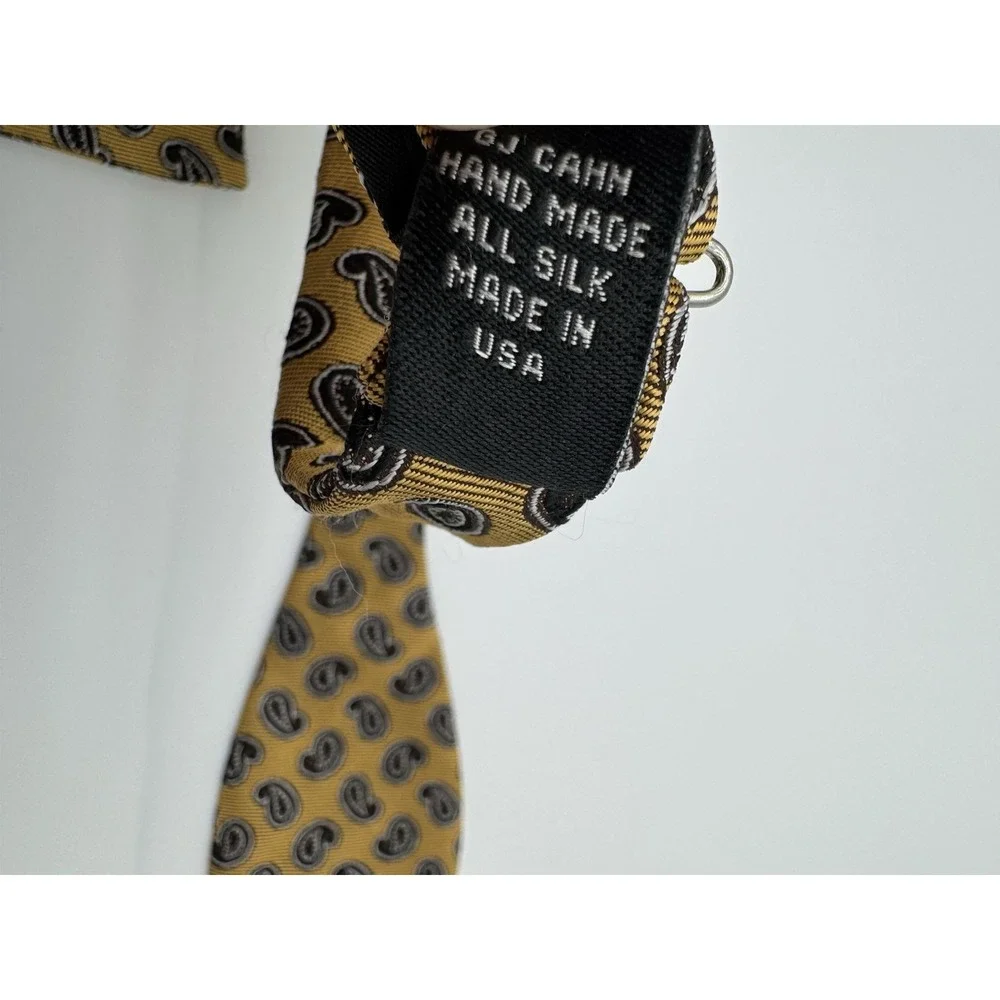 Vintage Silk Self Tie Bow Tie Gold Black Paisley Hand Made USA Adjustable